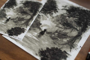 Into The Woodland Charcoal Drawing Print