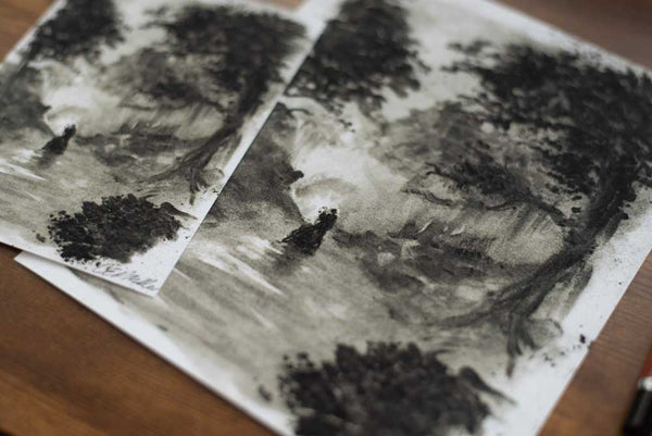 Into The Woodland Charcoal Drawing Print