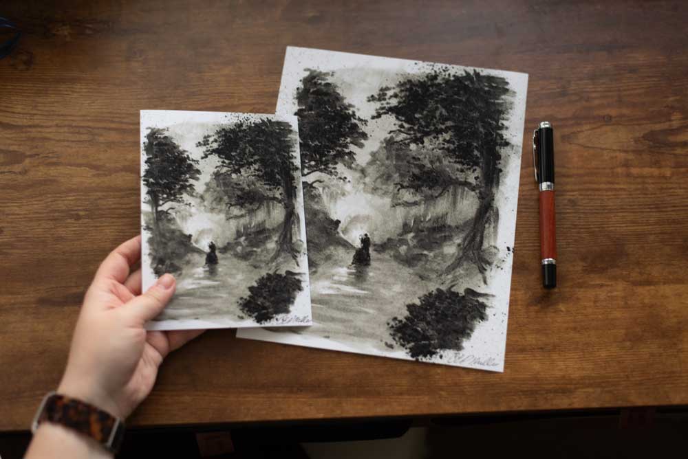 Into The Woodland Charcoal Drawing Print