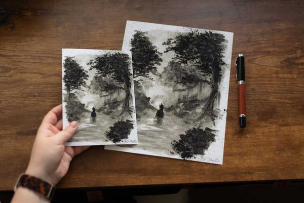 Into The Woodland Charcoal Drawing Print