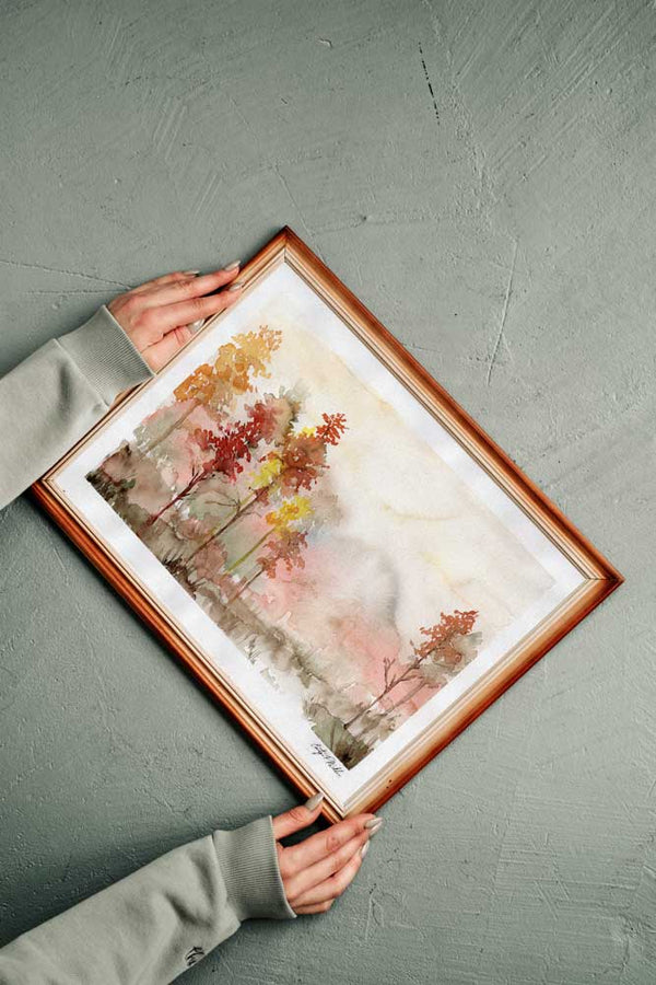 October Autumn Leaves Watercolor Print