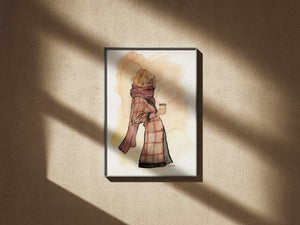 October Autumn Fashion Sketch Watercolor Print
