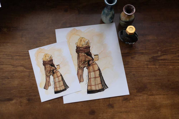 October Warmth - Autumn Fashion Sketch Watercolor Print