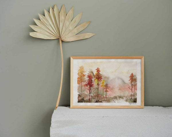 October Autumn Leaves Watercolor Print