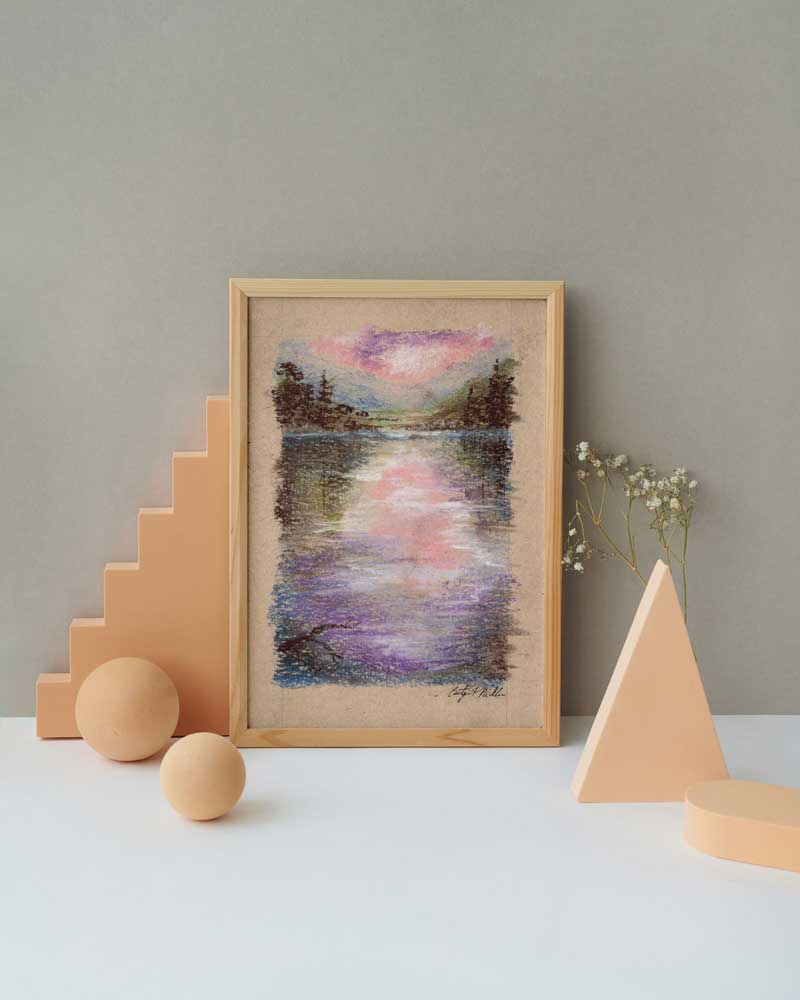 Sunset On Lake Pastel Print