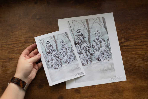 Snowy Trees Watercolor Print