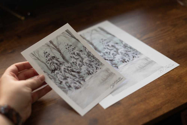 Snowy Trees Watercolor Print