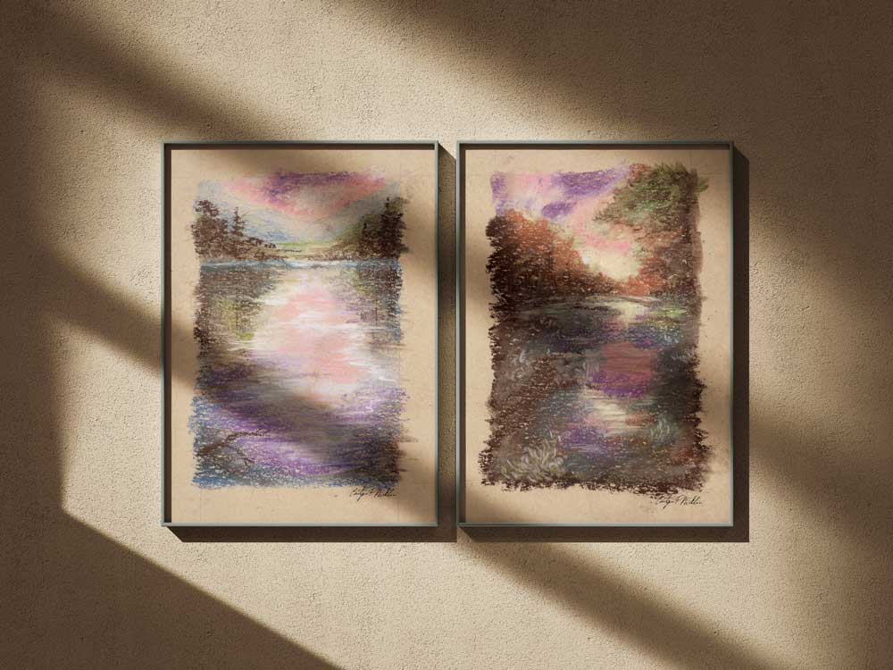 Sunset On Lake Pastel Print