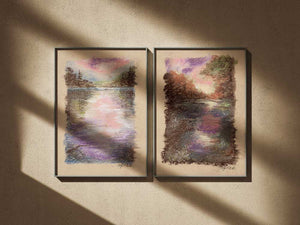 Sunset On River Pastel Print